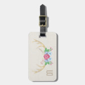 Rustige Waterverf Deer Antlers met bloemen Bagagelabel (Voorkant verticaal)
