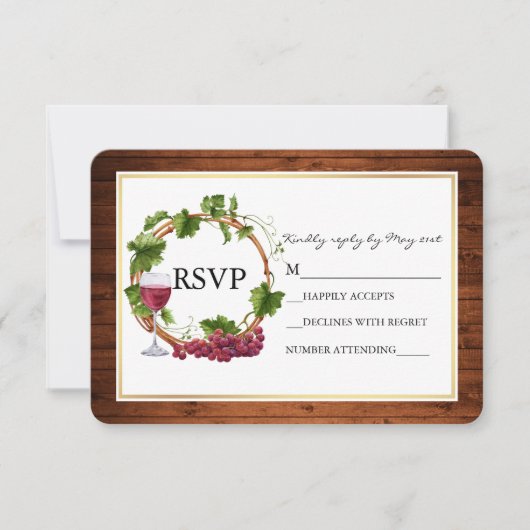 Rustige Waterverf Druivenwouden met woeste bruilof RSVP Kaartje (Voorkant)