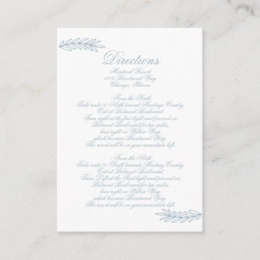 Rustige Waterverf Dusty Blue Natuur Leafy Wedding Informatiekaartje (Voorkant)