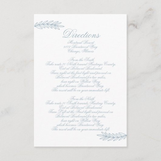 Rustige Waterverf Dusty Blue Natuur Leafy Wedding Informatiekaartje (Voorkant)