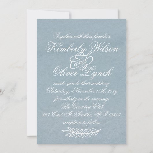 Rustige Waterverf Dusty Blue Natuur Leafy Wedding Kaart (Voorkant)