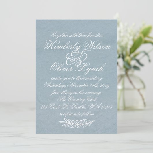 Rustige Waterverf Dusty Blue Natuur Leafy Wedding Kaart (Staand voorkant)