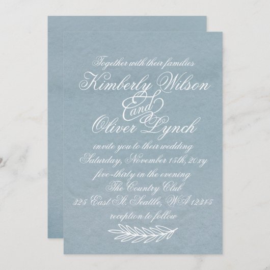 Rustige Waterverf Dusty Blue Natuur Leafy Wedding Kaart (Voorkant / Achterkant)