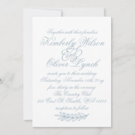 Rustige Waterverf Dusty Blue Natuur Leafy Wedding Kaart