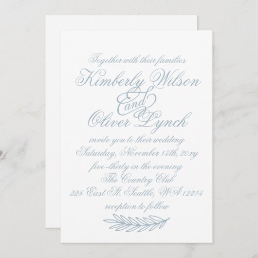 Rustige Waterverf Dusty Blue Natuur Leafy Wedding Kaart (Voorkant / Achterkant)