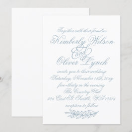 Rustige Waterverf Dusty Blue Natuur Leafy Wedding Kaart