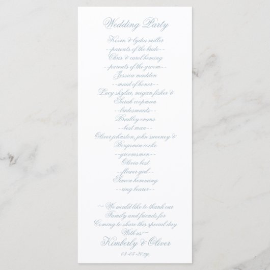 Rustige Waterverf Dusty Blue Natuur Leafy Wedding Programmakaart (Achterkant)