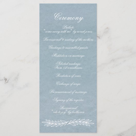 Rustige Waterverf Dusty Blue Natuur Leafy Wedding Programmakaart (Voorkant)