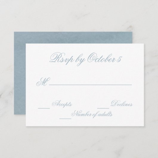 Rustige Waterverf Dusty Blue Natuur Leafy Wedding RSVP Kaartje (Voorkant / Achterkant)