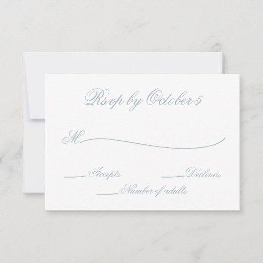 Rustige Waterverf Dusty Blue Natuur Leafy Wedding RSVP Kaartje (Voorkant)