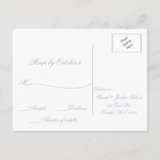 Rustige Waterverf Dusty Blue Natuur Leafy Wedding Uitnodiging Briefkaart (Achterkant)