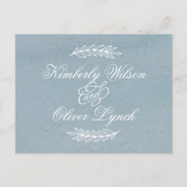 Rustige Waterverf Dusty Blue Natuur Leafy Wedding Uitnodiging Briefkaart