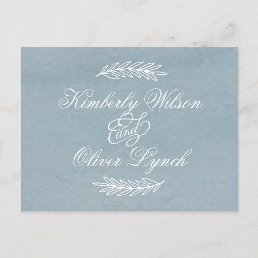 Rustige Waterverf Dusty Blue Natuur Leafy Wedding Uitnodiging Briefkaart (Voorkant)