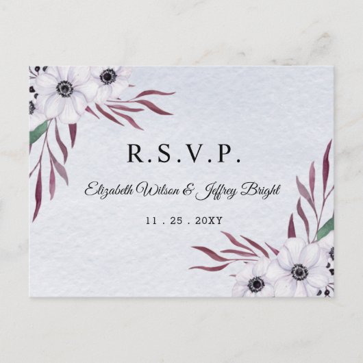 Rustige Waterverf Dusty Blue White Floral RSVP Uitnodiging Briefkaart (Voorkant)