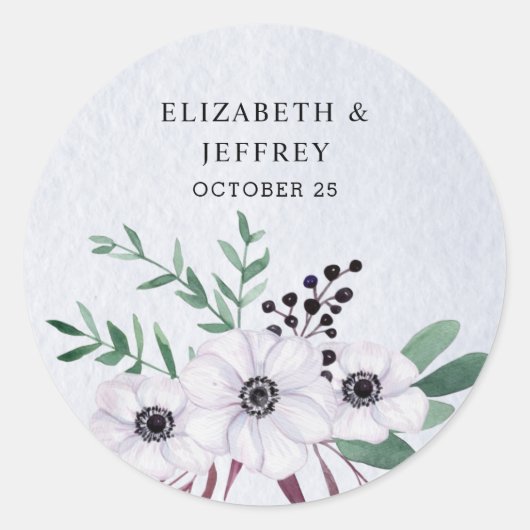 Rustige Waterverf Dusty Blue White Floral Wedding Ronde Sticker (Voorkant)
