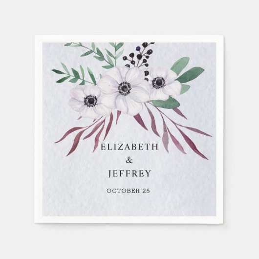 Rustige Waterverf Dusty Blue White Floral Wedding Servet (Voorkant)