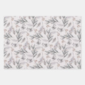 Rustige Waterverf Dusty Grey Leaves Winter Inpakpapier Vel (Voorkant 3)