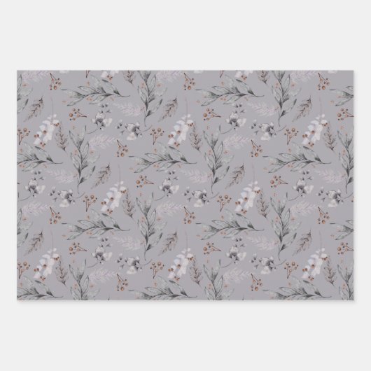 Rustige Waterverf Dusty Grey Leaves Winter Inpakpapier Vel (Voorkant 2)