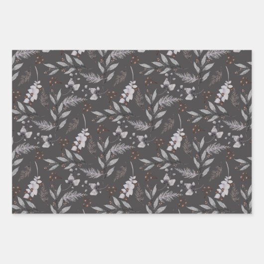 Rustige Waterverf Dusty Grey Leaves Winter Inpakpapier Vel (Voorkant)