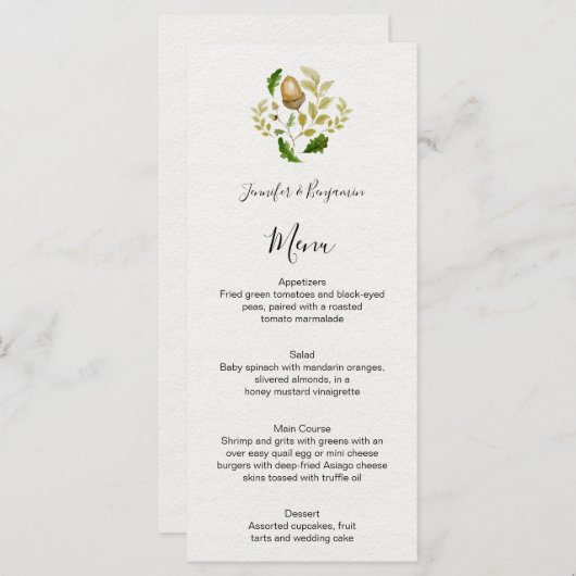 Rustige Waterverf eikenbladeren en eikels | Menu (Voorkant / Achterkant)