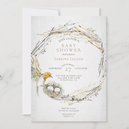 Rustige Waterverf en nesttwins Baby shower Kaart (Voorkant)