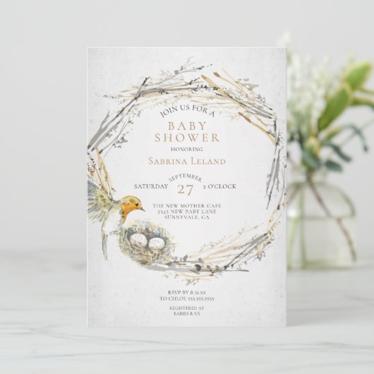 Rustige Waterverf en nesttwins Baby shower Kaart (Staand voorkant)