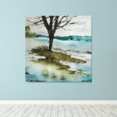 Rustige waterverf en waterlandschap canvas afdruk (Insitu (Houten vloer))