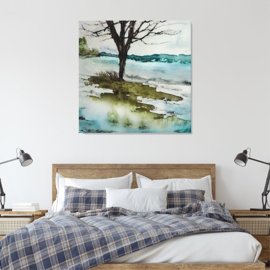 Rustige waterverf en waterlandschap canvas afdruk (Insitu (Slaapkamer))