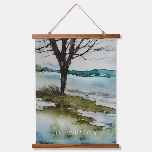 Rustige waterverf en waterlandschap hangend wandkleed (Voorkant)