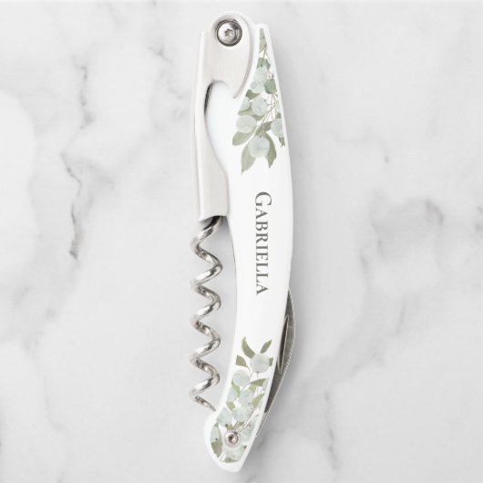 Rustige Waterverf Eucalyptus Bridesmaid Name Kurkentrekker (Voorkant)