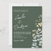 Rustige Waterverf Eucalyptus Dark Green Wedding Kaart (Voorkant)