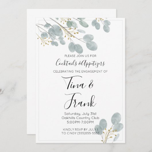 Rustige Waterverf Eucalyptus Engagement Party Kaart (Voorkant / Achterkant)