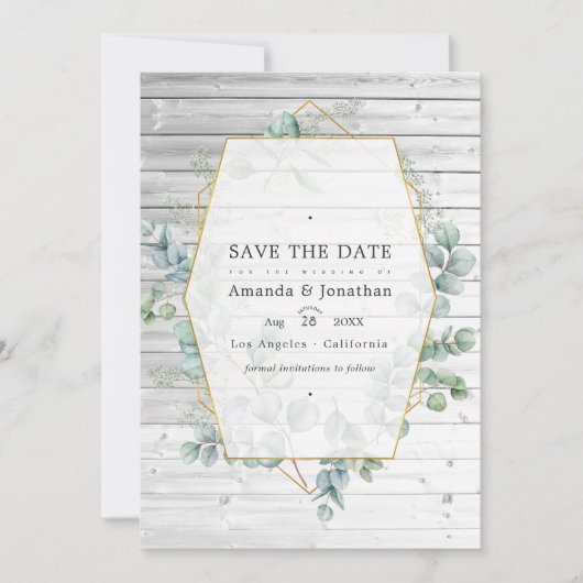 Rustige Waterverf Eucalyptus Geometric Wedding Save The Date (Voorkant)