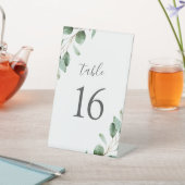 Rustige Waterverf Eucalyptus Greenery Table Number Reclamebord Met Voetstuk (Insitu)
