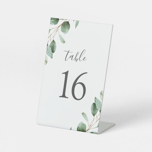 Rustige Waterverf Eucalyptus Greenery Table Number Reclamebord Met Voetstuk (Voorkant)