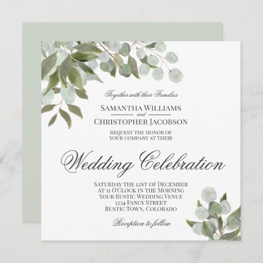 Rustige Waterverf Eucalyptus & Greenery Wedding Kaart (Voorkant / Achterkant)