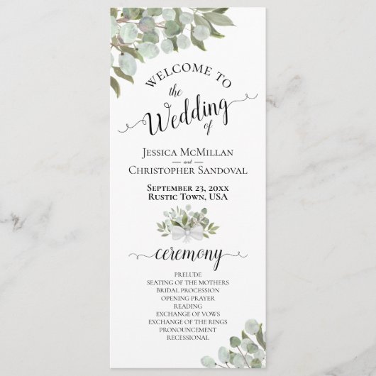 Rustige Waterverf Eucalyptus & Greenery Wedding Programmakaart (Voorkant)