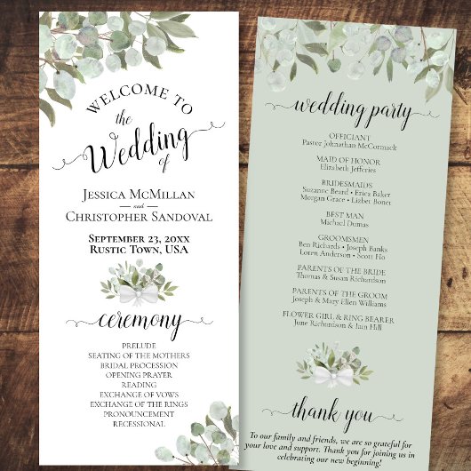 Rustige Waterverf Eucalyptus & Greenery Wedding Programmakaart