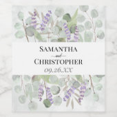 Rustige Waterverf Eucalyptus & Lavender Wedding Wijn Etiket (Enkel label)