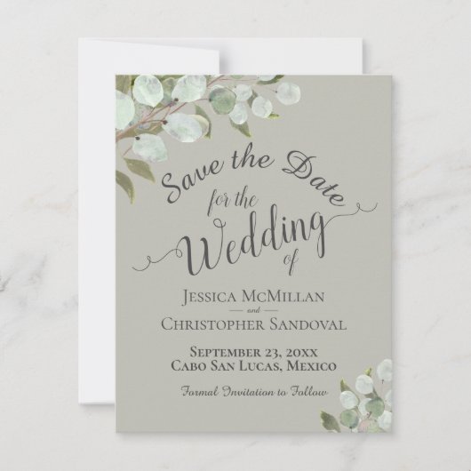 Rustige Waterverf Eucalyptus Leaves Sage Wedding Save The Date (Voorkant)