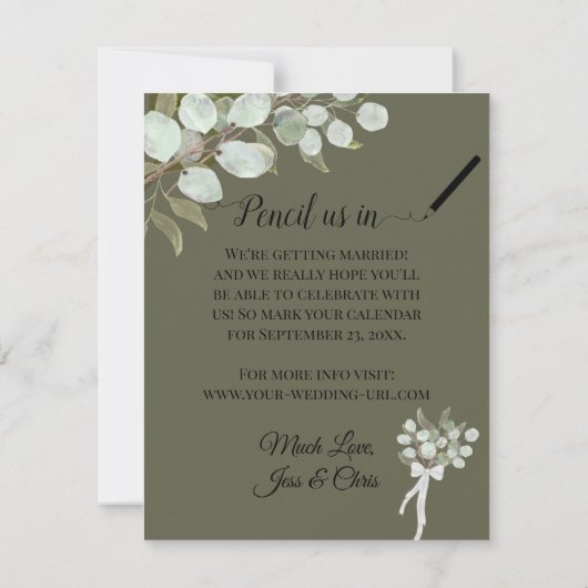 Rustige Waterverf Eucalyptus Leaves Sage Wedding Save The Date (Achterkant)
