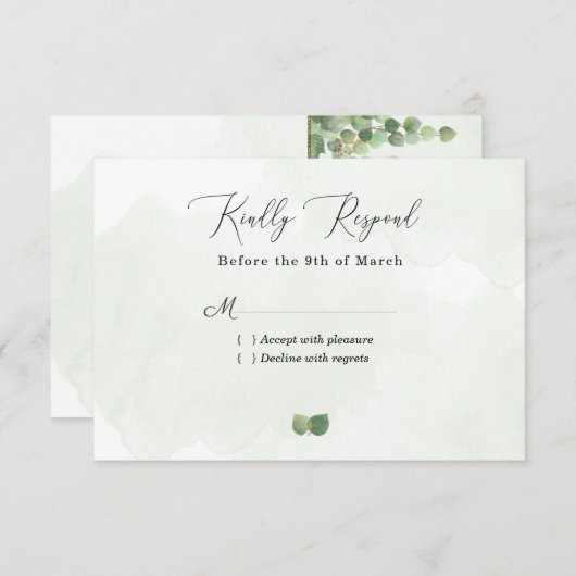 Rustige Waterverf Eucalyptus Leaves Wedding RSVP C (Voorkant / Achterkant)