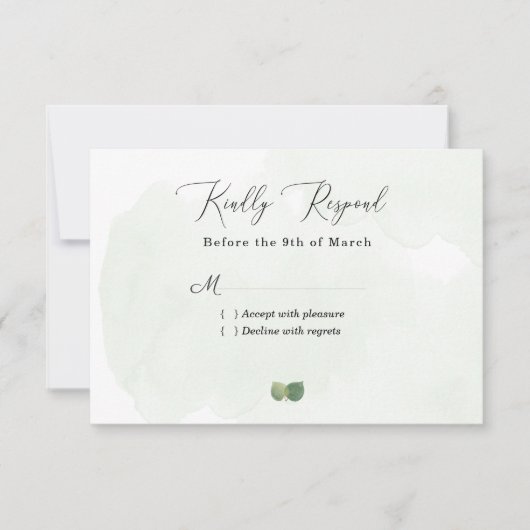 Rustige Waterverf Eucalyptus Leaves Wedding RSVP Kaartje (Voorkant)