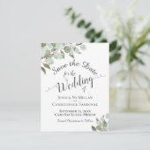 Rustige Waterverf Eucalyptus Leaves White Wedding Save The Date (Staand voorkant)