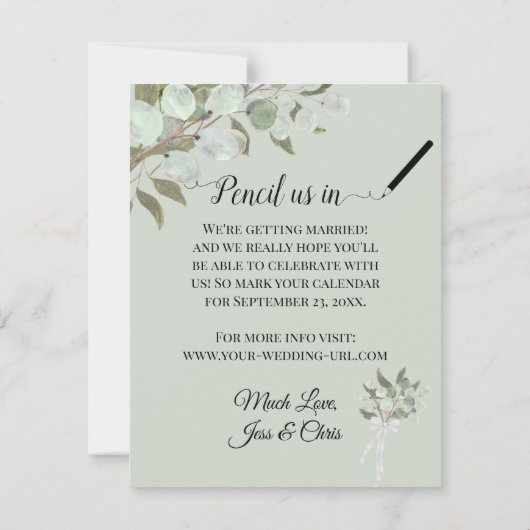 Rustige Waterverf Eucalyptus Leaves White Wedding Save The Date (Achterkant)