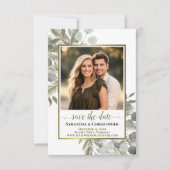 Rustige Waterverf Eucalyptus & Pine-fotohuwelijk Save The Date (Voorkant)