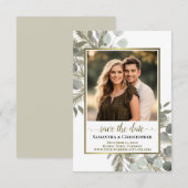 Rustige Waterverf Eucalyptus & Pine-fotohuwelijk Save The Date (Voorkant / Achterkant)