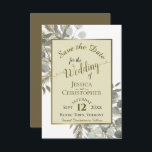 Rustige Waterverf Eucalyptus & Pine Gold Wedding Save The Date<br><div class="desc">Met deze mooie kaarten kunnen je vrienden en familie de datum van je aanstaande bruiloft redden. Ze zijn voorzien van een elegant boho chic waterverf met handbeschilderde snijwonden van eucalyptusbladeren en pijnboomtakken in grijsgroen en goud. De titel wordt geschreven in de kalligrafie van het alfabetische manuscript met ruimte voor de...</div>