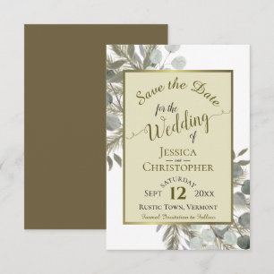 Rustige Waterverf Eucalyptus & Pine Gold Wedding Save The Date