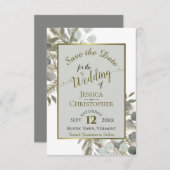 Rustige Waterverf Eucalyptus & Pine Gray Wedding Save The Date (Voorkant / Achterkant)